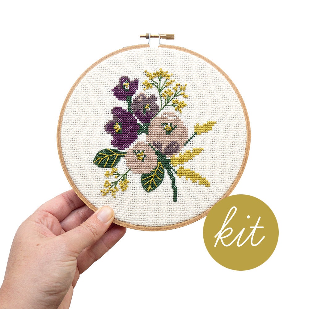 Amethyst Floral, Modern Cross Stitch Kit