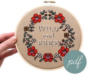 Wild and Free Modern Cross Stitch Pattern, *PDF Only