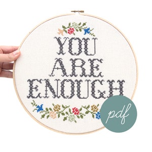 You Are Enough, Large Modern Cross Stitch Pattern PDF Only image 1