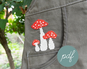 Mushroom Cross Stitch Pattern, garment stitching, *PDF Only