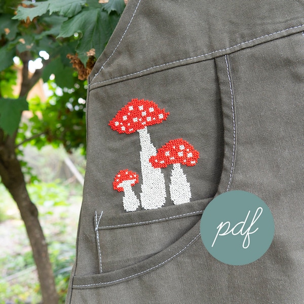 Mushroom Cross Stitch Pattern, garment stitching, *PDF Only