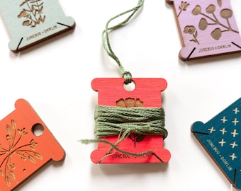 Wood Engraved Floss Bobbins