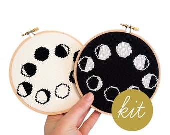 Moon Phases Black, Modern Cross Stitch Kit