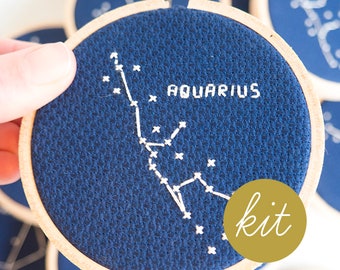 Aquarius Constellation, Modern Cross Stitch Kit, Zodiac