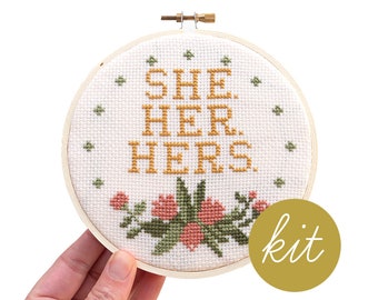 Pronouns (She. Her. Hers.), Modern Cross Stitch Kit