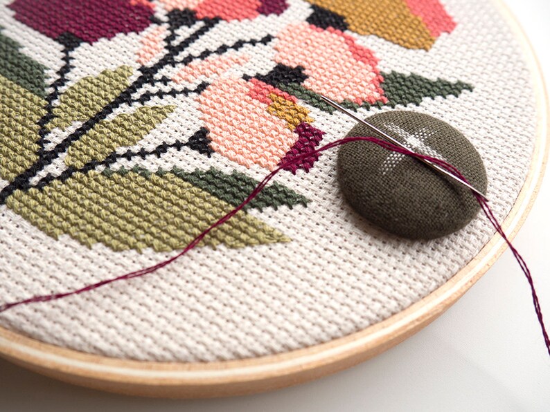 Coral Floral Modern Cross Stitch *PDF Only