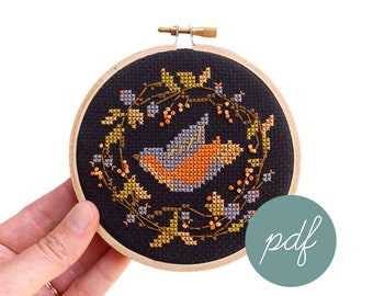 Fall Bird, Modern Cross Stitch Pattern, *PDF Only