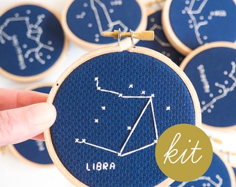 Libra Constellation, Modern Cross Stitch Kit, Zodiac