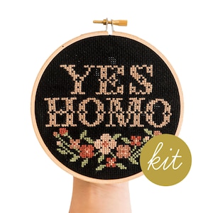 Yes Homo, Modern Cross Stitch Kit, Black