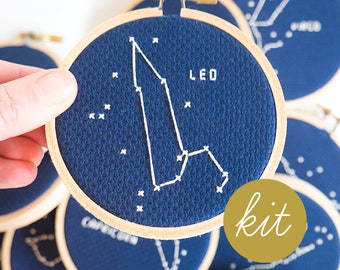 Leo Constellation, Modern Cross Stitch Kit, Zodiac