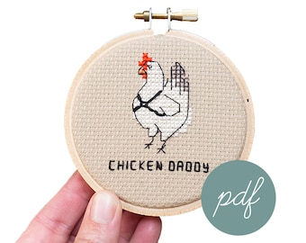 Chicken Daddy, Modern Cross Stitch Pattern, *PDF Only