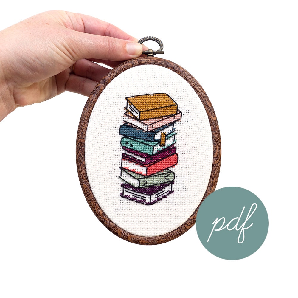 Stack of Books Hand Embroidery Pattern 6 - Book Addict Embroidery PDF -  Embroidery Pattern Pdf - Modern Hand Embroidery PDF Pattern