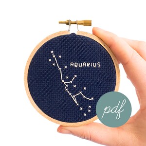 Constellation du Verseau, motif de point de croix moderne, zodiaque *PDF uniquement