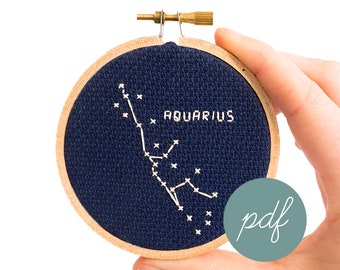 Aquarius Constellation, Modern Cross Stitch Pattern, Zodiac *PDF Only