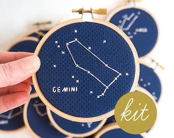 Gemini Constellation, Modern Cross Stitch Kit, Zodiac
