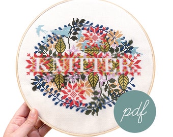 Knitter, Large Modern Cross Stitch Pattern *PDF Only