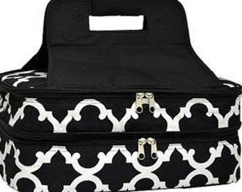 Monogram Black Quatrefoil Casserole Carrier-Personalized Casserole Carrier-Monogram Wedding Gift-Embroidered Casserole Carrier