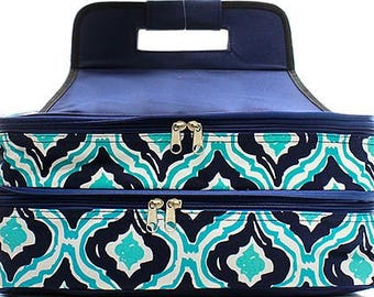 Embroidered Blue Ikat Casserole Carrier-Personalized Casserole Carrier-Monogram Wedding Gift-Embroidered Casserole Carrier