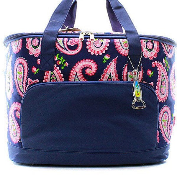 Embroidered Navy with Pink Paisley Cooler-Monogram Cooler-Personalized Cooler-Personalized Gift-Embroidered Cooler Bag-Custom Cooler Bag