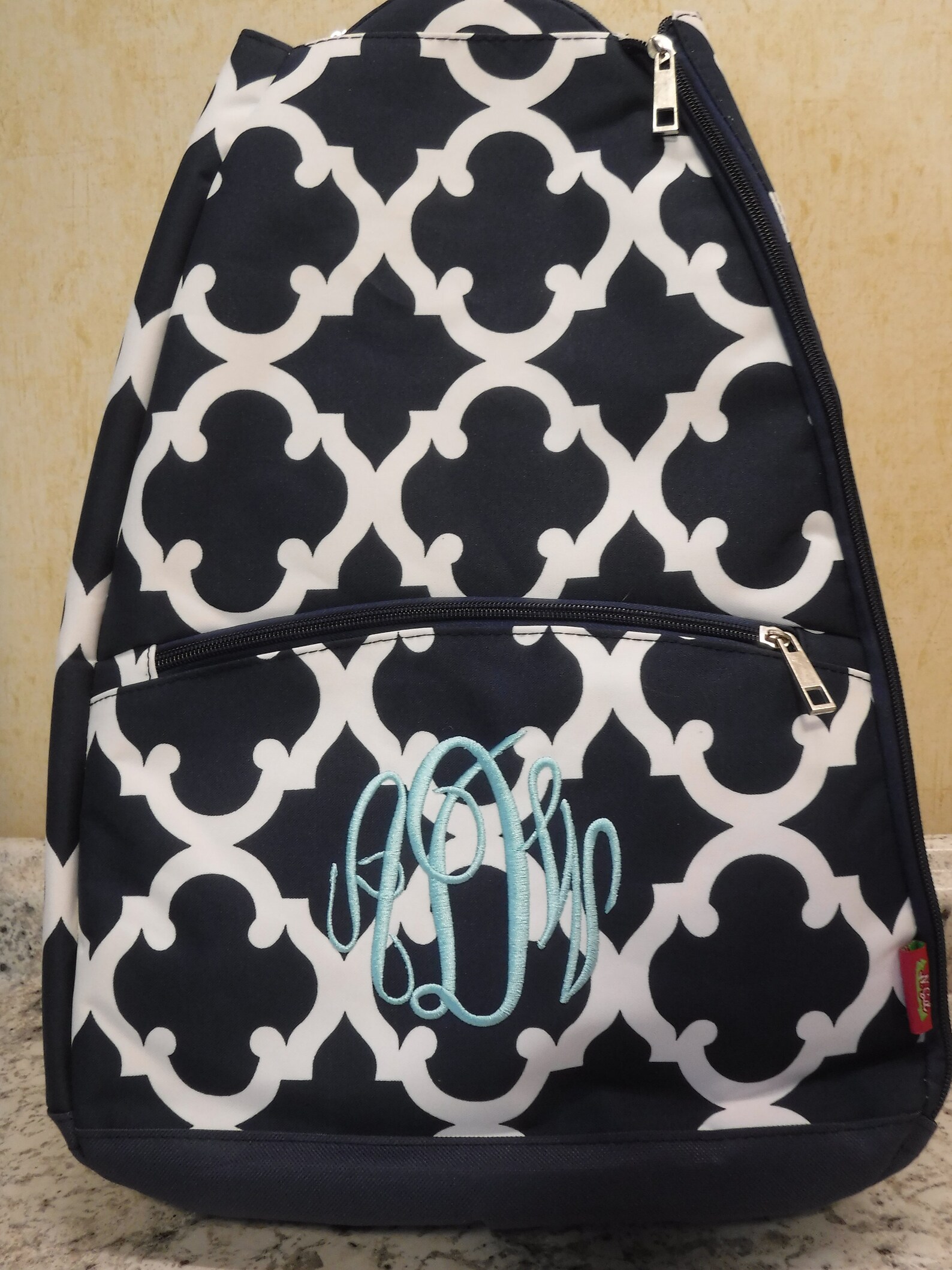Embroidered Black Quatrefoil Tennis BackpackPersonalized Etsy