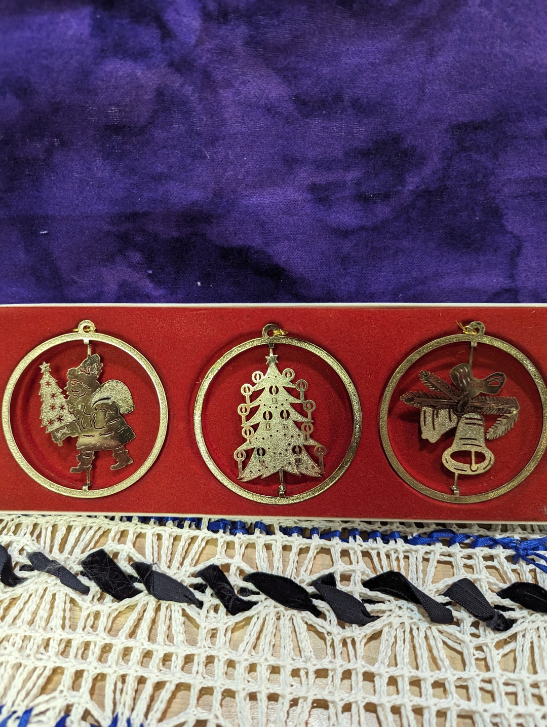1984 Solid Brass Ornaments Set of Three in Original Box Etsy