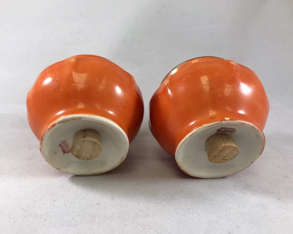 Vintage Orange Salt and Pepper Shakers with Flowers Made in Etsy