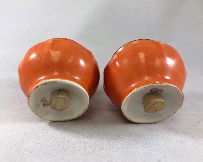 Vintage Orange Salt and Pepper Shakers with Flowers Made in Etsy