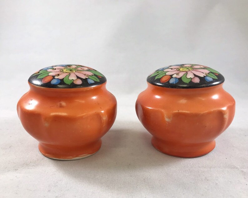 Vintage Orange Salt and Pepper Shakers with Flowers Made in Etsy