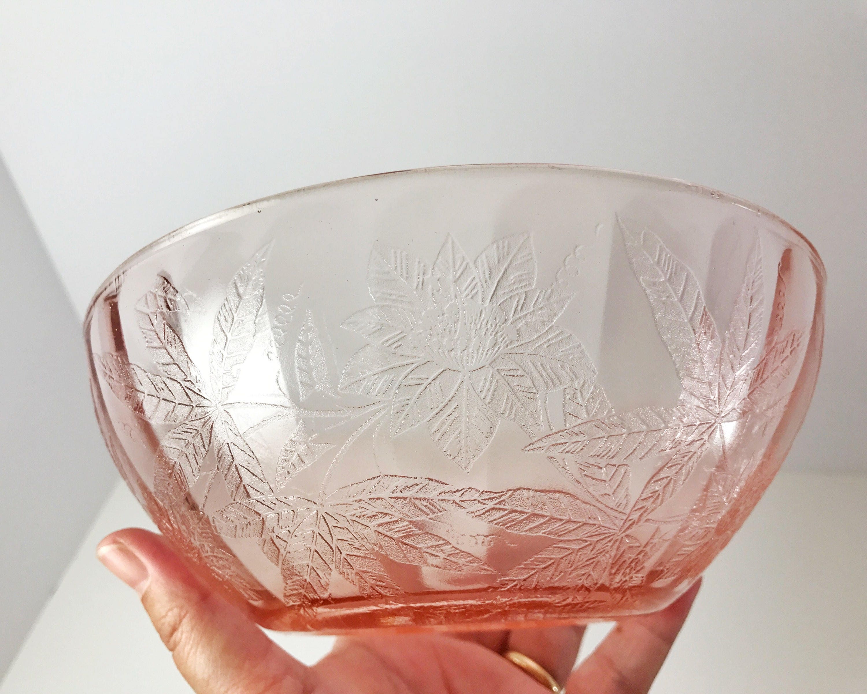 Pink Depression Glass Jeannette Glass Floral Large Salad ...