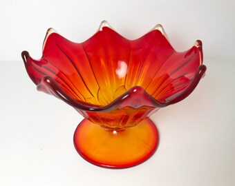 Vintage Westmoreland Glass Amberina Lotus Compote- Gorgeous Color - Vintage Decor