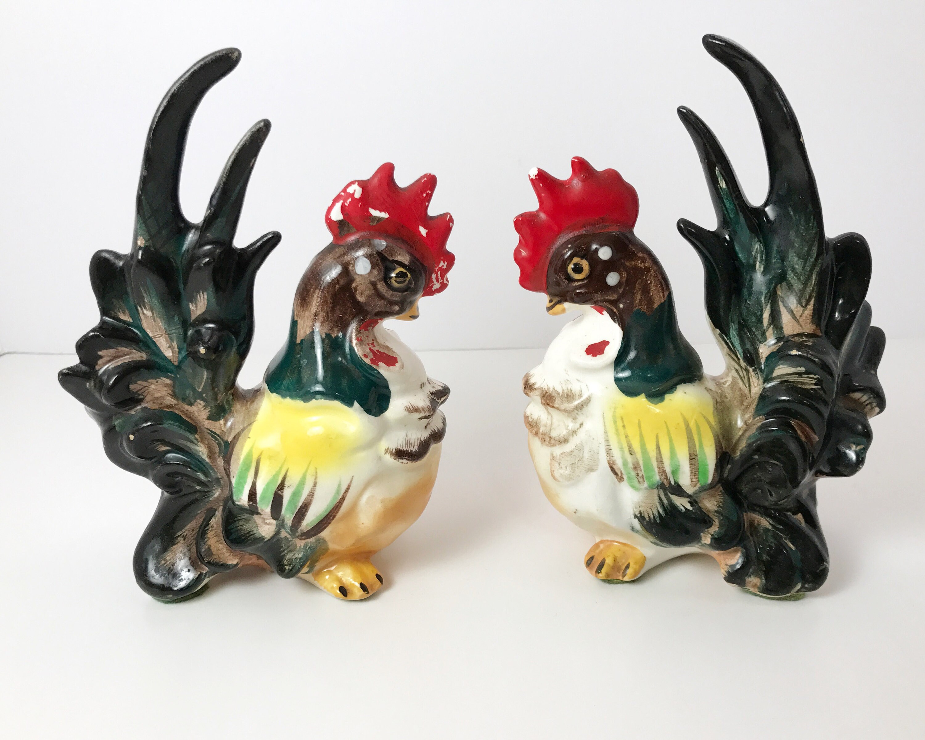 Gorgeous Pair Of Vintage Made In Japan Rooster Figurines
