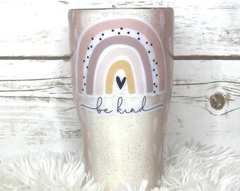 Be Kind | Deer Inspired | Glitter | Neutral Colors | Rainbow Decal | Glitter Tumbler | Rainbow Gift | Glitter Gift |