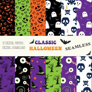 Classic Halloween Digital Papers /Seamless/ 12x12in / Instant Download / PNG