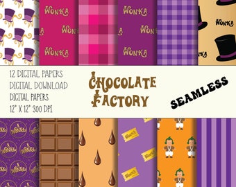 Chocolate Factory Digital Papers /Seamless/ 12x12in / Instant Download / PNG