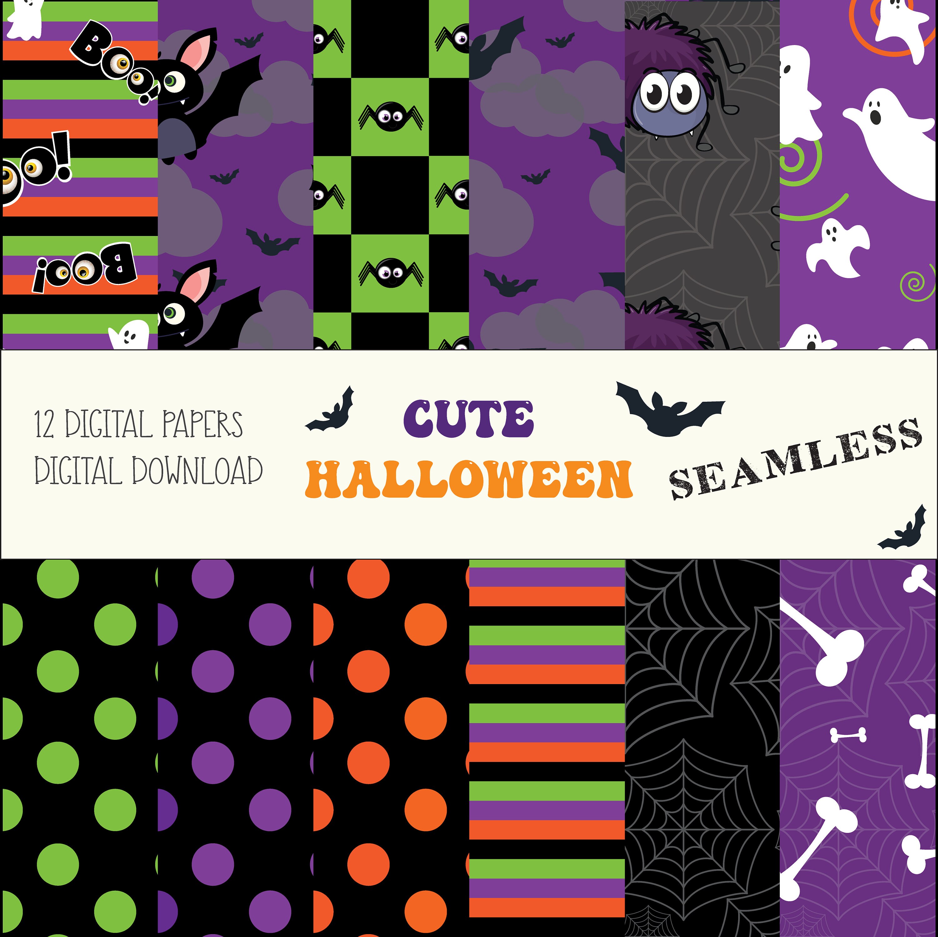 Cute Halloween Digital Papers /seamless/ 12x12in / Instant Download ...