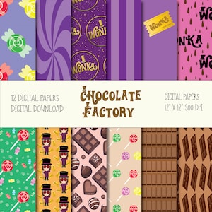 CHOCOLATE FACTORY Digital Papers, Instant Download, PNG
