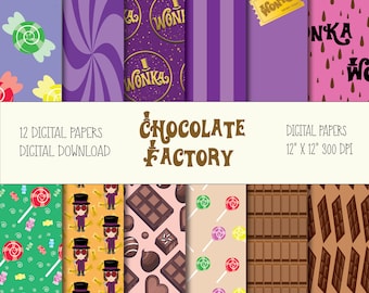 CHOCOLATE FACTORY Digital Papers, Instant Download, PNG