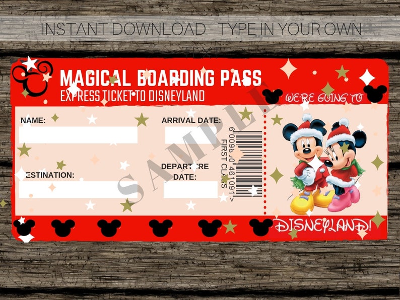 Disneyland Boarding Pass Gift Ticket Printable Voucher Etsy