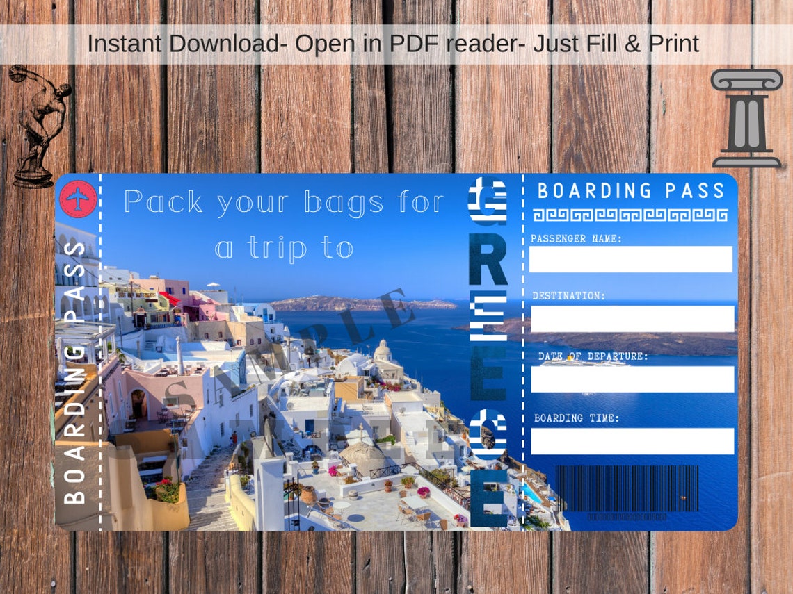 Surprise GREECE Trip Ticket Printable GREECE Boarding Pass Instant