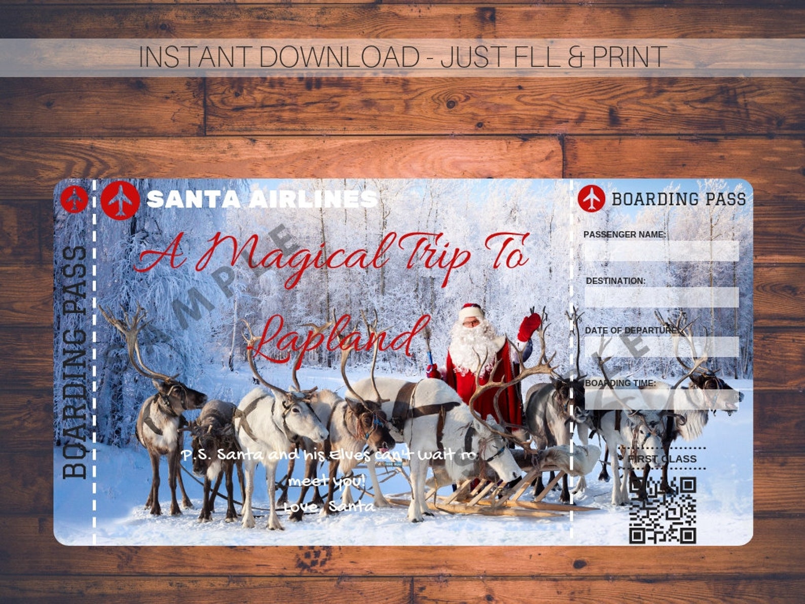 LAPLAND Boarding Pass Gift Ticket Printable Voucher INSTANT DOWNLOAD