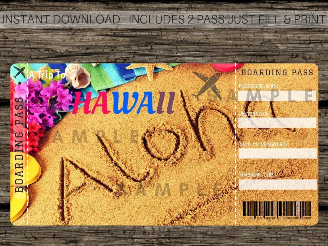 Surprise HAWAII Trip Ticket Printable Boarding Pas Instant Etsy