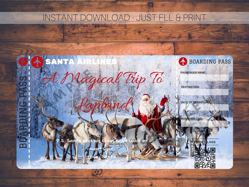 LAPLAND Boarding Pass Gift Ticket Printable Voucher Etsy