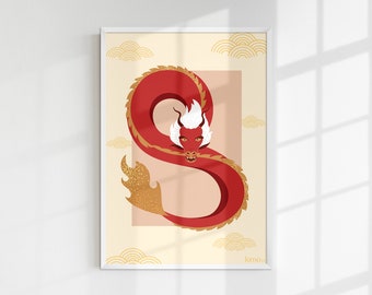 Year of the Dragon Wall Art, Modern Dragon Poster Download, Dragon Digital Printables, Trendy Wall Art, Printable Wall Art