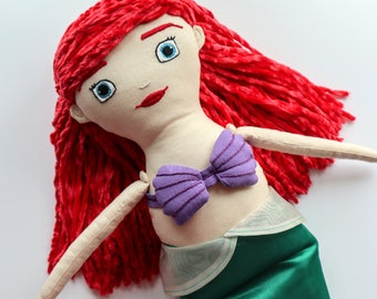 Little Mermaid Cloth Doll-Mermaid Tail-Pink Ballgown-Doll Dress-