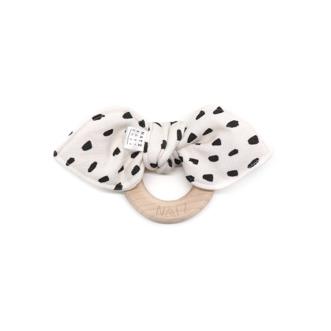 Baby Rattle, Black & White Organic Bamboo Teething Toy, Baby Gift, First Easter Gift, Shower ...
