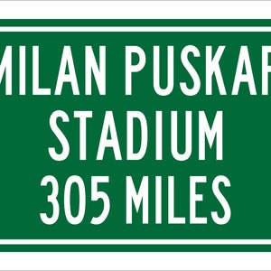 Custom College Highway Distance Sign to Milan Puskar Stadium | Home of the WVU Mountaineers | Mountaineer Football | WVU