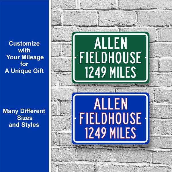 Custom College Highway Distance Sign to Allen Fieldhouse | Home of the Kansas Jayhawks |  Jayhawks Basketball | University of Kansas | UK