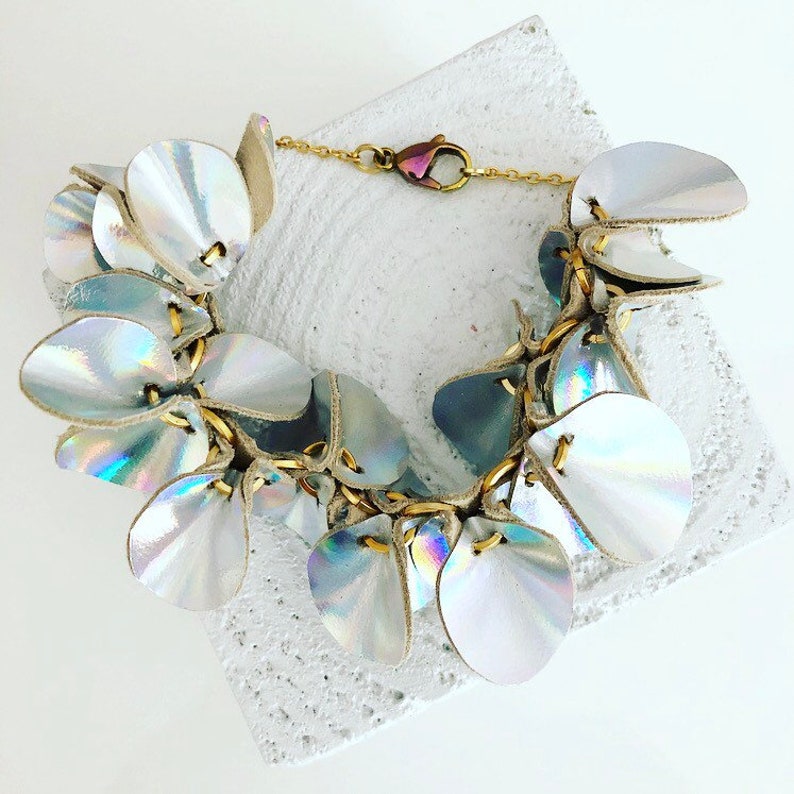Iridescent Leather Flower Vine Necklace