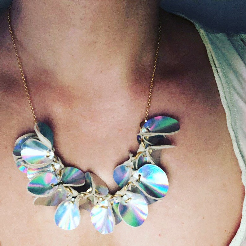 Iridescent Leather Flower Vine Necklace
