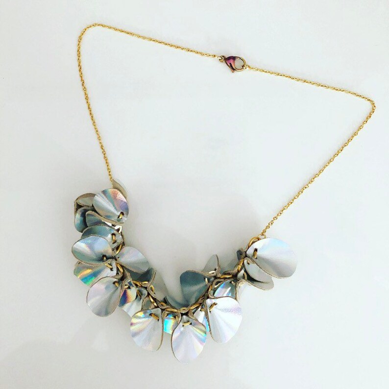 Iridescent Leather Flower Vine Necklace